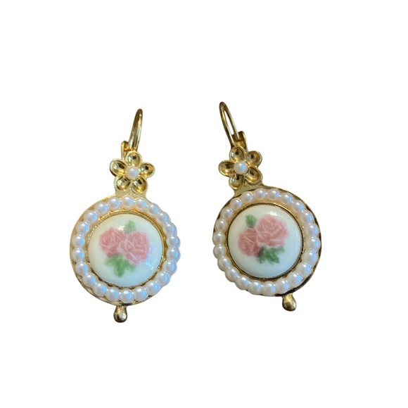 Avon Jewelry - Avon Pink Rose Lever Back Earrings